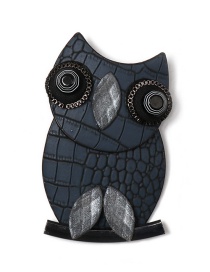 Fashion Blue Owl Leather Brooch