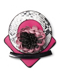 Fashion Pink Flower Geometric Form Leather Brooch