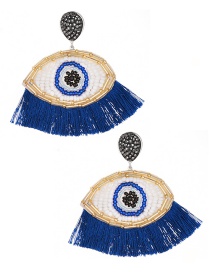 Fashion Royal Blue Resin Beaded Eye Tassel Earrings
