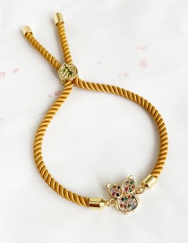 Fashion Ginger Yellow Copper Inlaid Zircon Braided Rope Owl Bracelet