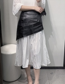 Fashion Black And White Fake Two Piece Pu Leather Stitching Chiffon A Word Skirt
