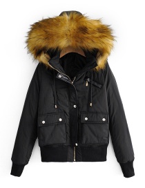 Fashion Black Fur Collar Cotton Coat