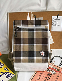 Fashion Khaki Canvas Plaid Backpack