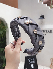 Fashion Gray Cross-knit Pleated Wide-edge Alloy Rhinestone Headband