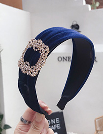 Fashion Navy Diamond Velvet Wide-brimmed Headband