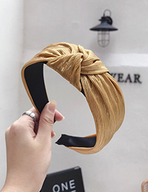 Fashion Yellow Bronzing Fabric Pleated Stripes Knotted Wide-brimmed Headband