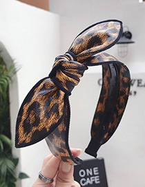 Fashion Leopard Yellow Pu Imitation Leather Bow Rabbit Ears Wide Side Belt Headband