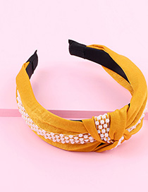 Fashion Yellow Cloth Pearl Chain Knotted Wide-brimmed Headband
