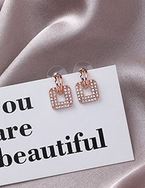 Fashion Rose Gold  Silver Pin Short Zircon Square Earrings
