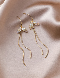 Fashion Gold  Silver Studded Zircon Fishtail Double Tassel Earrings