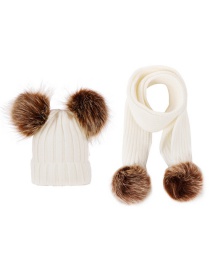 Fashion White Suit Double Ball Wool Hat + Knitted Imitation Tweezers