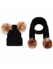 Fashion Black Suit Double Ball Wool Hat + Knitted Imitation Tweezers