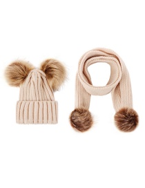 Fashion Beige Suit Double Ball Wool Hat + Knitted Imitation Tweezers