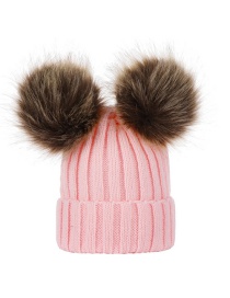 Fashion Pink Hat Double Ball Wool Hat