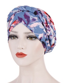Fashion Lake Blue Printed Brushed Milk Silk Muslim Headscarf Cap