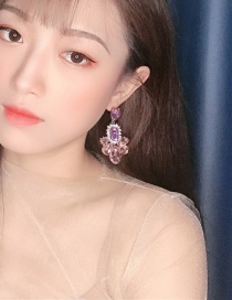 Fashion Purple Diamond-studded Large Gemstone Earrings