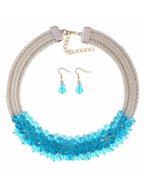 Fashion Blue Woven Twist Crystal Flower Necklace Earrings Set