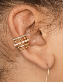 Fashion Gold Alloy Natural Shell Pearl Five-star Diamond Gem Multi-layer Ear Clip