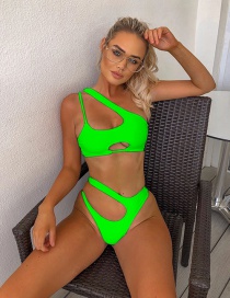 Fashion Fluorescent Green Irregular Shoulder Bikini