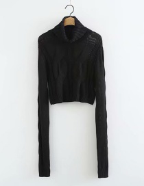 Fashion Black High Collar Short Knit Twist Sweater