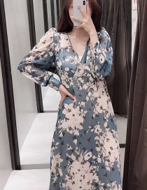 Fashion Gray-blue Flower Print Dress
