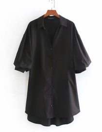 Fashion Black Poplin V-neck Single-breasted Shirt