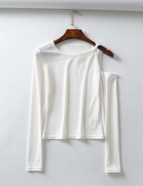Fashion White Round Neck One-side Off-the-shoulder T-shirt