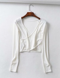 Fashion White Cross Piece V-neck Pullover T-shirt