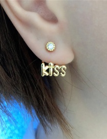 Fashion Gold Micro-set Color Zircon Kiss Letters Stud Earrings