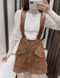 Fashion Coffee Color Strap Faux Leather Skirt