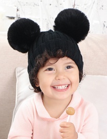 Fashion Black Threaded Double-hair Ball Knitted Baby Hat