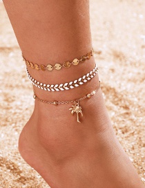 Fashion Gold Alloy Disc Coconut Tree Multi-layer Wheat Ear Anklet 3 Piece Set