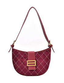Fashion Red Wine Frosted Lingge Shoulder Crossbody Bag