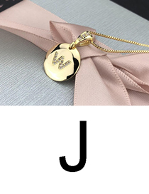 Fashion J Gold Glossy Diamond-plated Copper Plated Zircon English Alphabet Curved Necklace