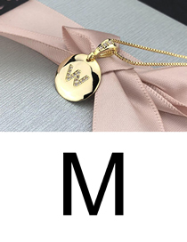 Fashion M Gold Glossy Diamond-plated Copper Plated Zircon English Alphabet Curved Necklace