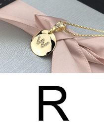 Fashion R Gold Glossy Diamond-plated Copper Plated Zircon English Alphabet Curved Necklace