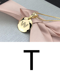 Fashion T Golden Glossy Diamond-plated Copper Plated Zircon English Alphabet Curved Necklace