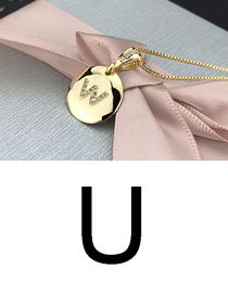 Fashion U Gold Glossy Diamond-plated Copper Plated Zircon English Alphabet Curved Necklace