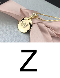 Fashion Z Gold Glossy Diamond-plated Copper Plated Zircon English Alphabet Curved Necklace