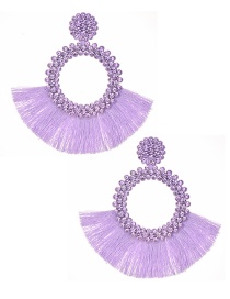 Fashion Purple Felt Cloth With Diamond Round Tassel Earrings