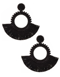 Fashion Black Felt Cloth With Diamond Round Tassel Earrings