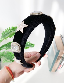 Fashion Black Gold Velvet Diamondd Pearl Five-pointed Star Headband