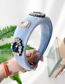 Fashion Blue Gold Velvet Diamond Geometric Headband