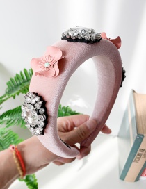 Fashion Pink Gold Velvet Alloy Diamond Flower Headband
