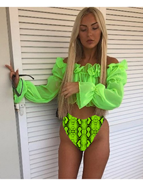 Fashion Fluorescent Green Chiffon Lace Snake Split Swimsuit