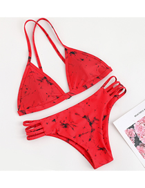 Fashion Red Printed Straps Split Swimsuit