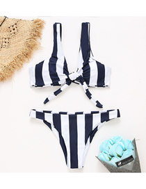 Fashion Black And White Strip Printed Straps Split Swimsuit
