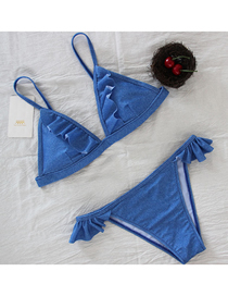 Fashion Royal Blue Printed Straps Split Swimsuit