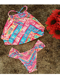 Fashion Color Printed Straps Split Swimsuit