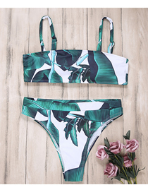 Fashion Green Print Printed Straps Split Swimsuit